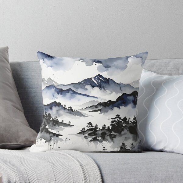 Item preview, Misty Japanese Mountains Ink Wash Landscape designed and sold by BetweenForms.