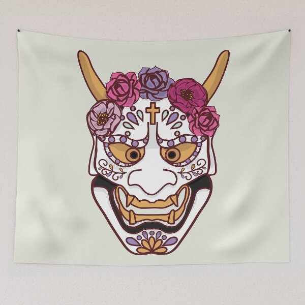 Item preview, Floral Oni Mask — Japanese Demon Art with Roses, Tattoo Style designed and sold by Mrsmauve.