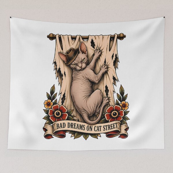 Item preview, Bad Dreams On Cat Street Horror Tattoo designed and sold by Old's Cool Cat Studio.