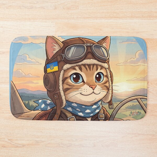 Item preview, Brave Ukrainian Cat Pilot Vintage Aviator Anime Mascot designed and sold by KreonaTime.