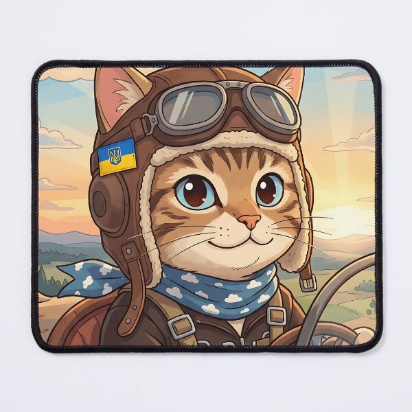 Item preview, Brave Ukrainian Cat Pilot Vintage Aviator Anime Mascot designed and sold by KreonaTime.
