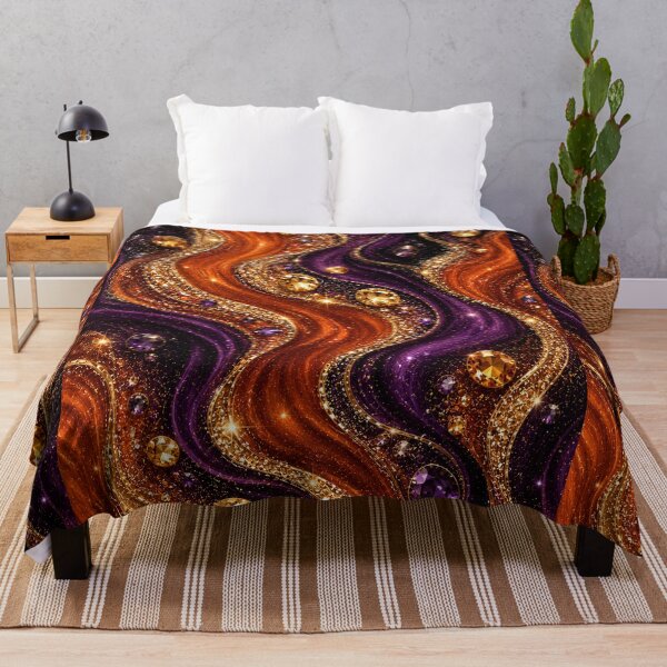 Item preview, Burnt Orange & Deep Purple Glitter Waves – Luxury Gold Gemstone Abstract designed and sold by Lily Lola.