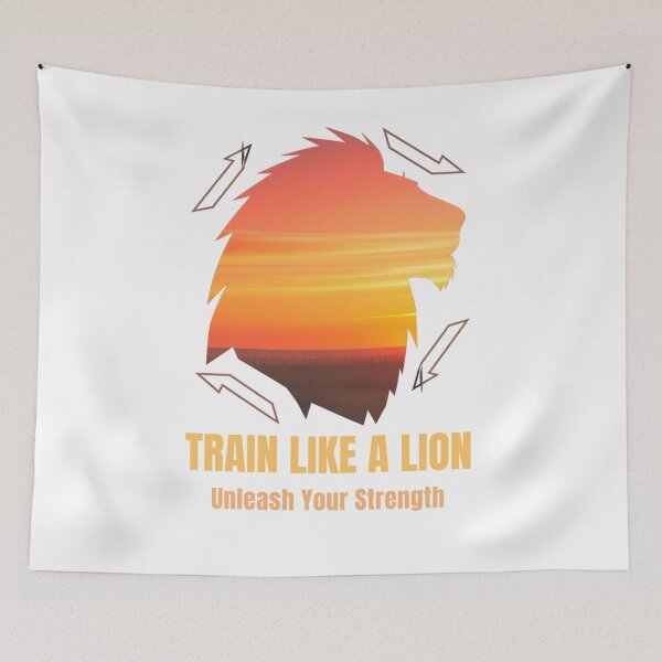 Item preview, Train Like A Lion Unleash Your Strength African Sunset Silhouette Gym Design designed and sold by Bennie Singh.