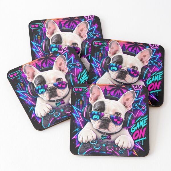 Item preview, Funny Gamer French Bulldog - Game On Neon Synthwave designed and sold by FrenchiesTheMoneyEaters.