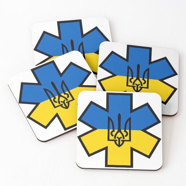 Item preview, Ukraine Ukrainian Flag with Tryzub EMS Star of Life  designed and sold by FireEMSDesigns.