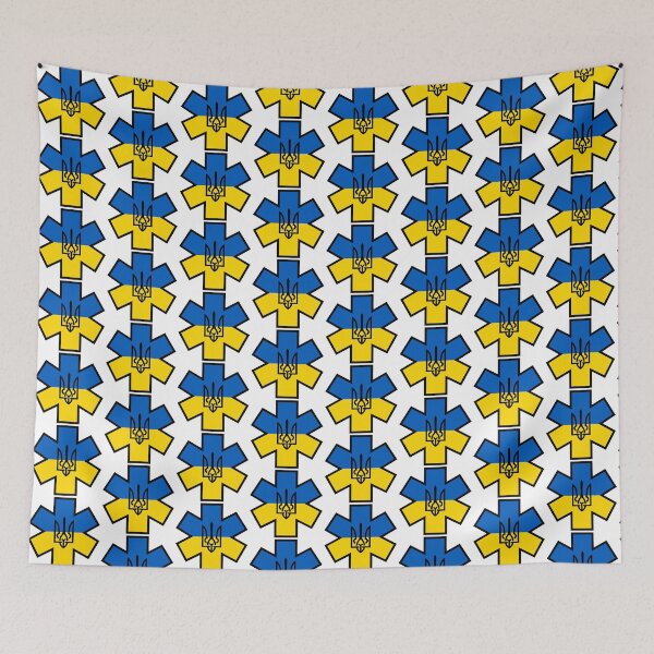 Item preview, Ukraine Ukrainian Flag with Tryzub EMS Star of Life  designed and sold by FireEMSDesigns.
