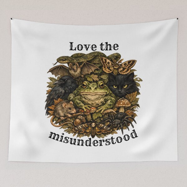 Item preview, Love The Misunderstood - Gothic Frog Bat Crow Snake Cat designed and sold by Neurospicy Trolls.