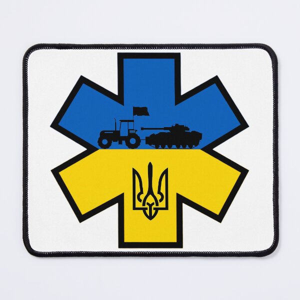 Item preview, Ukraine Ukrainian Farmer Stealing Russian Tank with Tryzub EMS Star of Life designed and sold by FireEMSDesigns.