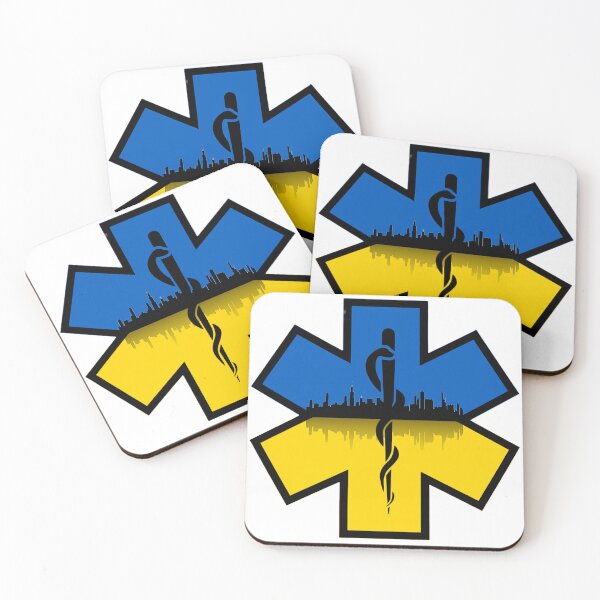 Item preview, Ukraine Ukrainian Flag behind Chicago Skyline EMS Star of Life  designed and sold by FireEMSDesigns.