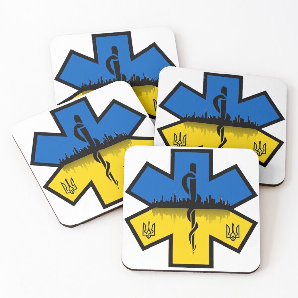 Item preview, Ukraine Ukrainian Flag with Tryzubs behind Chicago Skyline EMS Star of Life  designed and sold by FireEMSDesigns.