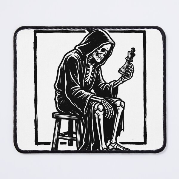 Item preview, Skeleton Holding Chess Piece King Linocut Dark designed and sold by MisteryDesigner.