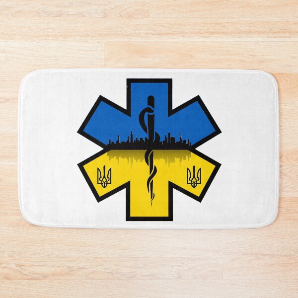 Item preview, Ukraine Ukrainian Flag with Tryzubs behind Chicago Skyline EMS Star of Life  designed and sold by FireEMSDesigns.