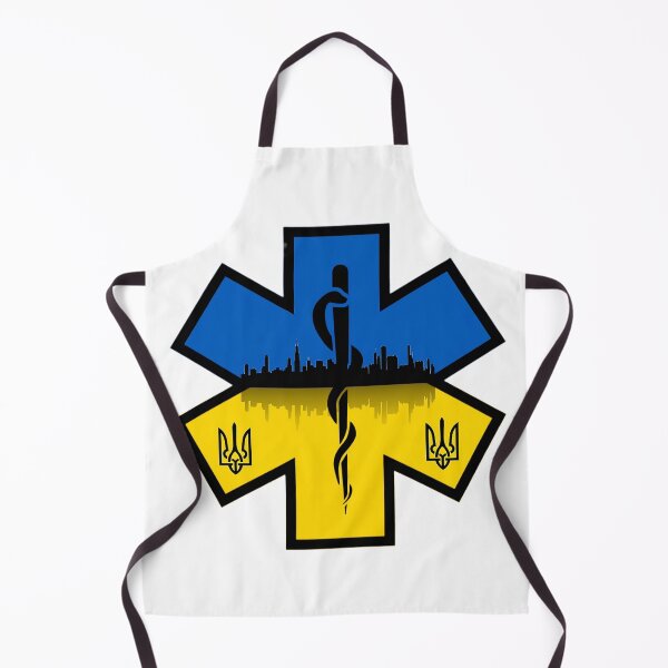 Item preview, Ukraine Ukrainian Flag with Tryzubs behind Chicago Skyline EMS Star of Life designed and sold by FireEMSDesigns.