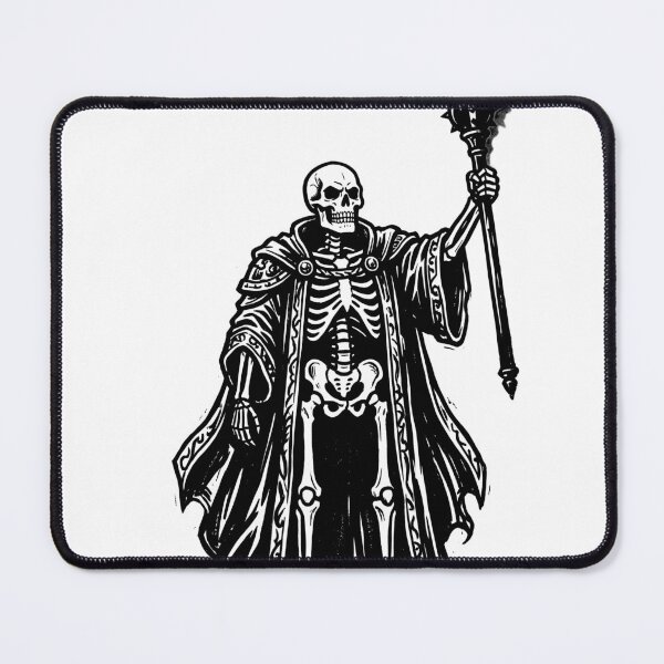 Item preview, Skeletal Sorcerer Lich in Ornate Robes Wielding Spiked Mace Linocut Dark designed and sold by MisteryDesigner.