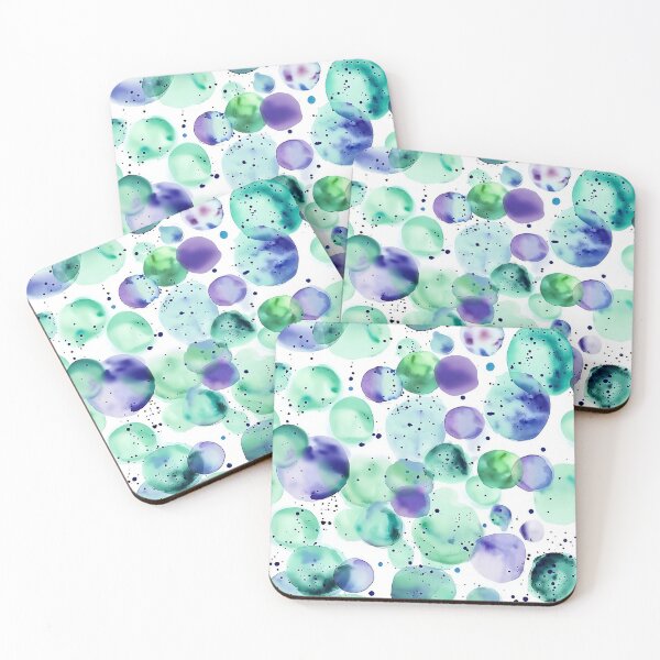 Item preview, Ocean Teal and Purple Watercolor Bubbles Abstract Pattern designed and sold by Nine Lives Studio.
