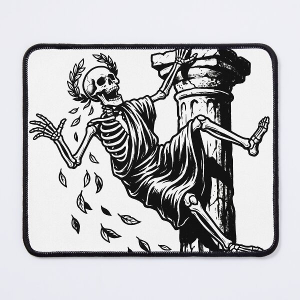 Item preview, Roman Skeleton in Toga Climbing Ancient Column Linocut Dark Art designed and sold by MisteryDesigner.