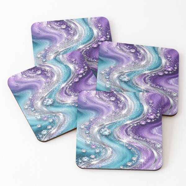 Item preview, Lavender Turquoise Silver Crystal Glitter Waves designed and sold by Lily Lola.