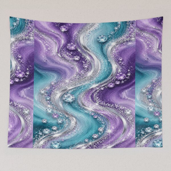 Item preview, Lavender Turquoise Silver Crystal Glitter Waves designed and sold by Lily Lola.