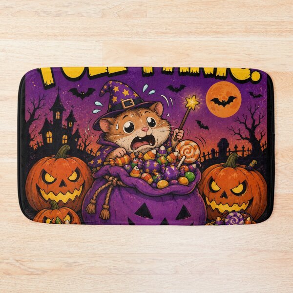 Item preview, Cute Halloween Hamster Panic – "Full Panic" Funny Spooky Illustration with Candy and Pumpkins designed and sold by shopevermint.