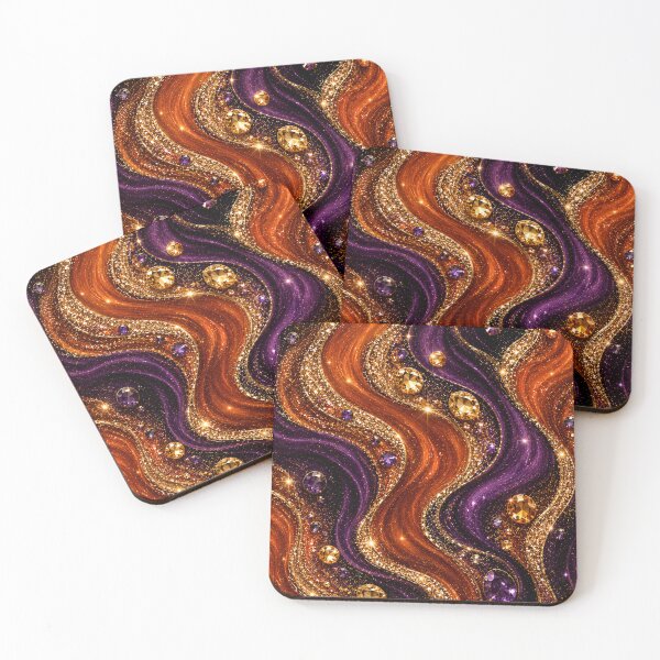 Item preview, Burnt Orange & Deep Purple Glitter Waves – Luxury Gold Gemstone Abstract designed and sold by Lily Lola.