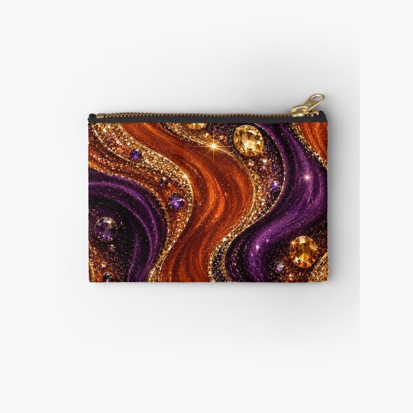 Item preview, Burnt Orange & Deep Purple Glitter Waves – Luxury Gold Gemstone Abstract designed and sold by Lily Lola.