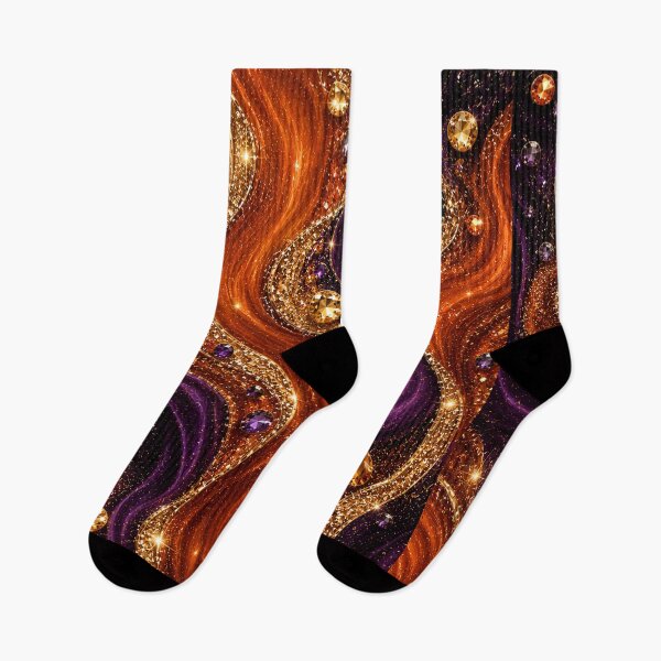 Item preview, Burnt Orange & Deep Purple Glitter Waves – Luxury Gold Gemstone Abstract designed and sold by Lily Lola.