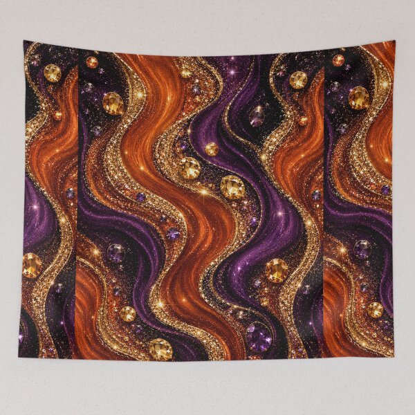 Item preview, Burnt Orange & Deep Purple Glitter Waves – Luxury Gold Gemstone Abstract designed and sold by Lily Lola.