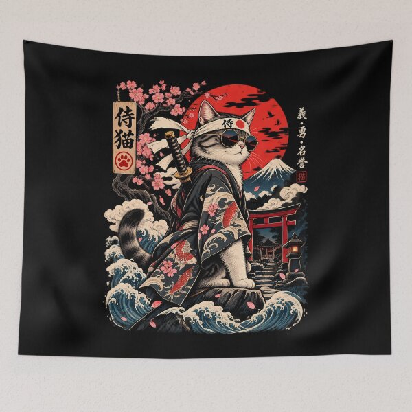 Item preview, Japanese Samurai Cat with Katana and Mount Fuji designed and sold by Fragy72.