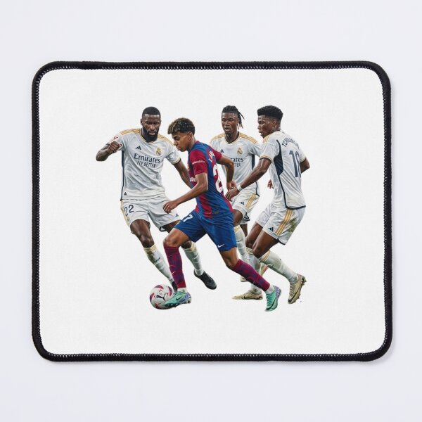Item preview, Lamine Yamal Dribbling Against Real Madrid Defense - El Clasico Football Poster designed and sold by annaarthk.