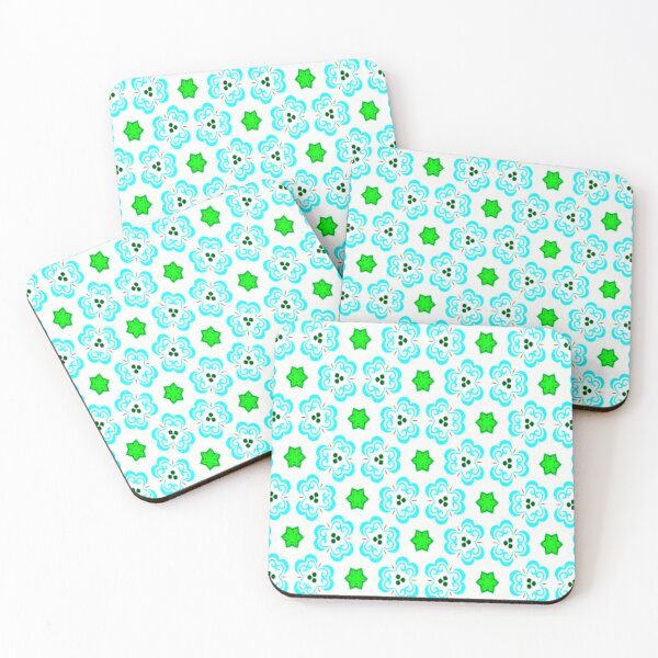Item preview, Turquoise Blooms & Green Stars designed and sold by PoloPrintsUK.