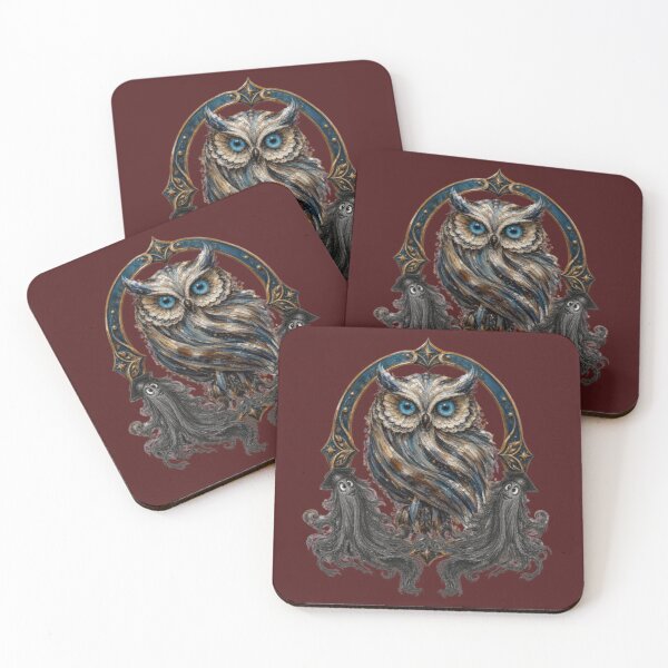Item preview, Mystic Blue-Eyed Owl & Shadow Spirits – Dark Fantasy Oil Painting Art designed and sold by The Kawaii Forge.