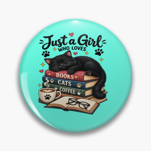 Item preview, Just A Girl Who Loves Books Cats and Coffee - Cute Black Cat Retro Art designed and sold by SilverLook48.