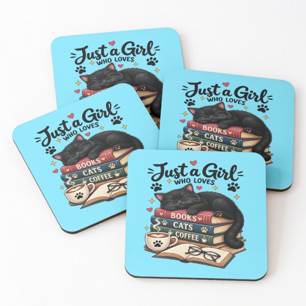 Item preview, Just A Girl Who Loves Books Cats and Coffee - Cute Black Cat Retro Art designed and sold by SilverLook48.