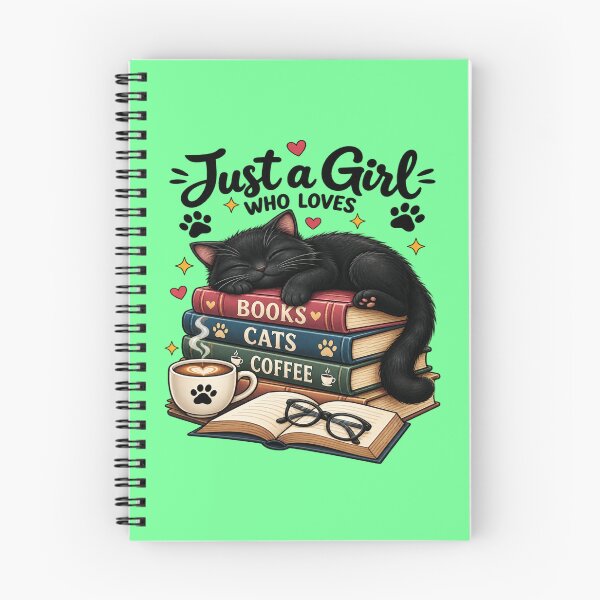 Item preview, Just A Girl Who Loves Books Cats and Coffee - Cute Black Cat Retro Art designed and sold by SilverLook48.