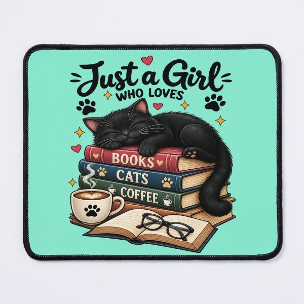 Item preview, Just A Girl Who Loves Books Cats and Coffee - Cute Black Cat Retro Art designed and sold by SilverLook48.