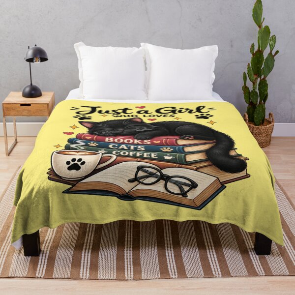 Item preview, Just A Girl Who Loves Books Cats and Coffee - Cute Black Cat Retro Art designed and sold by SilverLook48.