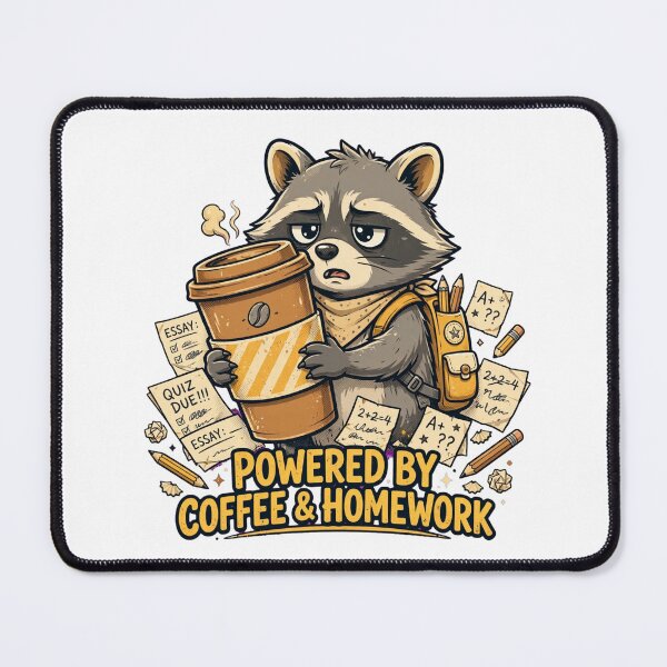 Item preview, Powered by Coffee and Homework Funny Raccoon Student Shirt designed and sold by Penguin Mood .