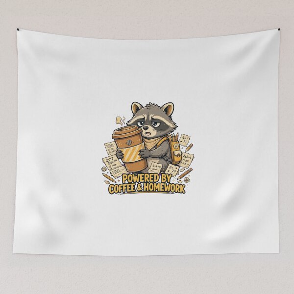 Item preview, Powered by Coffee and Homework Funny Raccoon Student Shirt designed and sold by Penguin Mood .