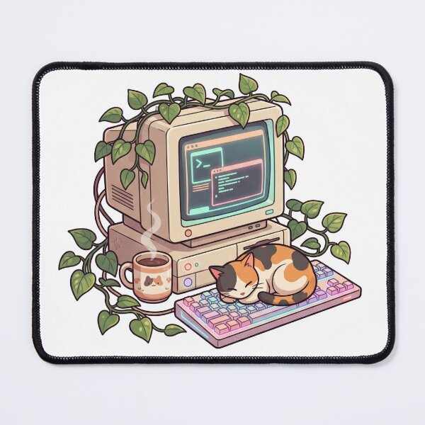 Item preview, Retro Cyberpunk Cat Desk Setup designed and sold by Master4art.