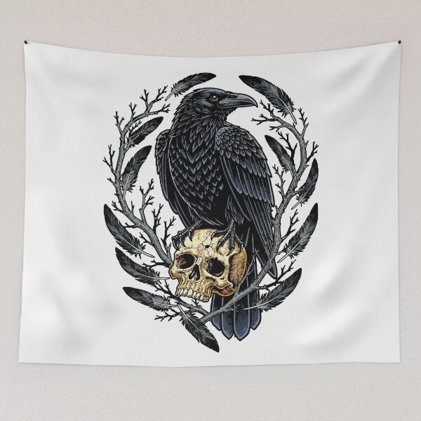 Item preview, Dark Raven Perched Skull Branch Wreath designed and sold by Romgora.