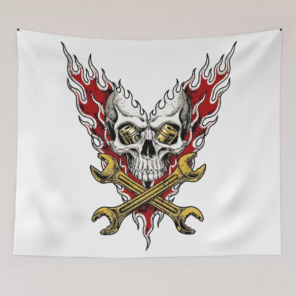 Item preview, Fiery Hot Rod Skull Mechanic Wrenches Art designed and sold by Romgora.