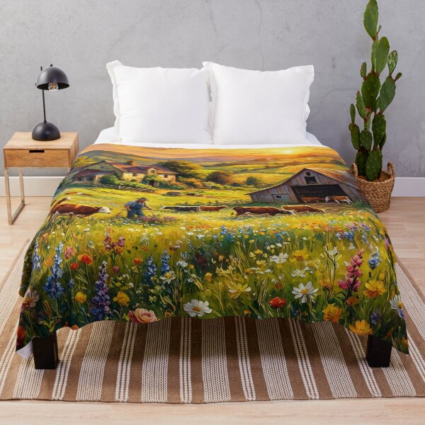 Item preview, Golden Hour Countryside Farmstead Painting designed and sold by MoonwoodStudio.