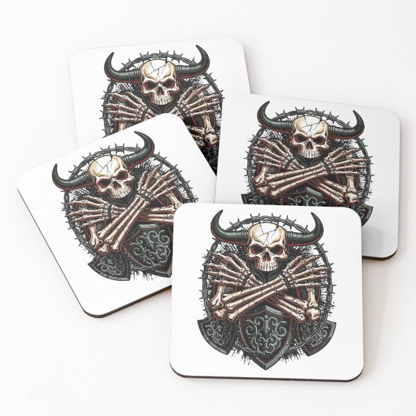 Item preview, Gritty Horned Skull Barbed Wire Shield Art designed and sold by Romgora.