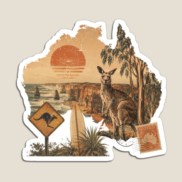 Item preview, Vintage Australia Collage with Kangaroo and Surf Coast designed and sold by RiderSpoon.