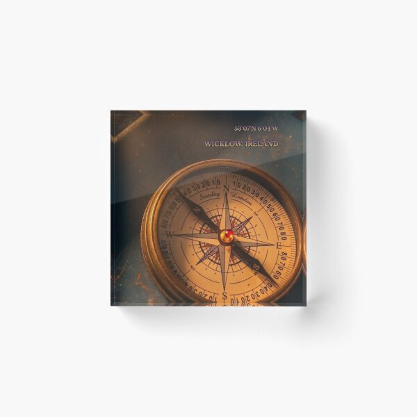 Item preview, Wicklow Ireland Vintage Brass Compass - Coordinates Travel Art designed and sold by SDKENERGY.