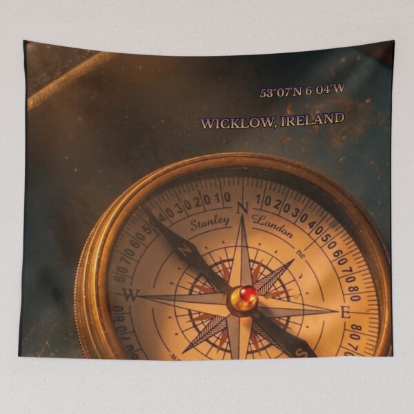 Item preview, Wicklow Ireland Vintage Brass Compass - Coordinates Travel Art designed and sold by SDKENERGY.