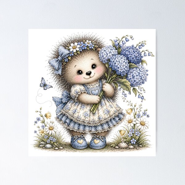 Item preview, Cute Hedgehog with Hydrangea Flowers designed and sold by PetalGarden.