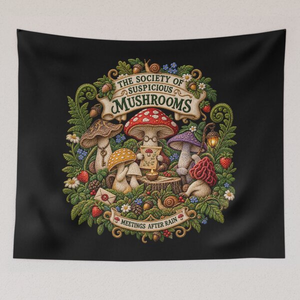 Item preview, Mushroom Cottagecore Embroidery – Society of Suspicious Mushrooms Funny Woodland Art designed and sold by Emoji Emblems.