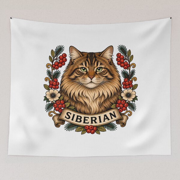 Item preview, Siberian Cat Vintage Forest Tattoo Art designed and sold by Old's Cool Cat Studio.