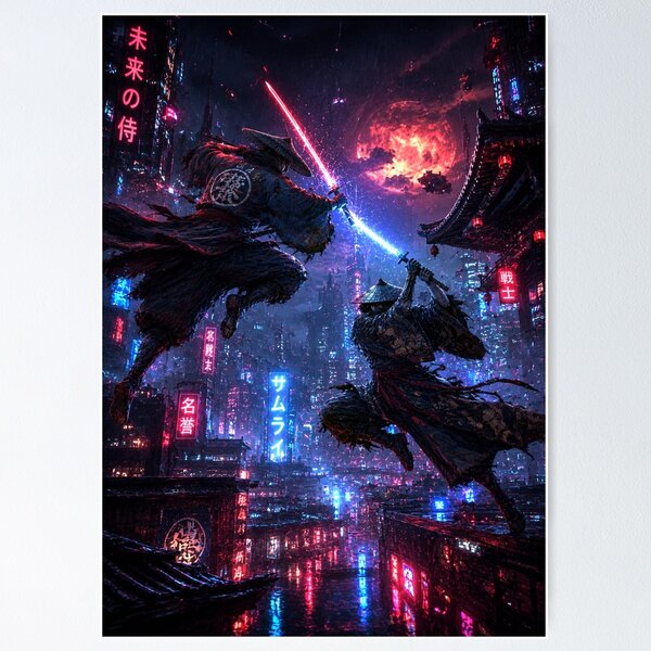 Item preview, Cyberpunk Samurai in Neon City designed and sold by IRONFRAME.